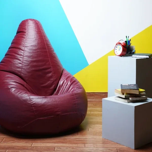 Grape maroon Bean bag with beans  Classic Sack Leather fabric
