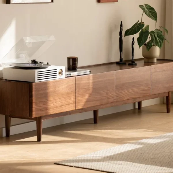 Black Walnut Solid Wood TV Cabinet, Modern and Minimalist