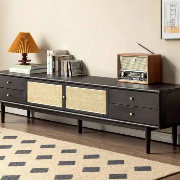Oak solid wood rattan Four drawer TV cabinet Smoked
