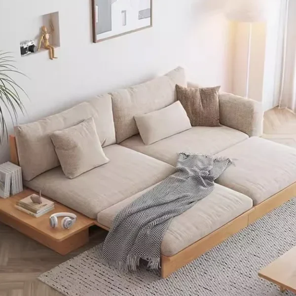 Solid Wood Sofa Bed with Liftable Armrest Storage Box