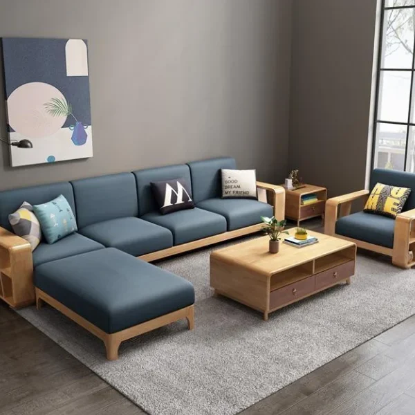 Handmade Wooden Sofa Design L Shaped Sofa Set Sheesham Wood