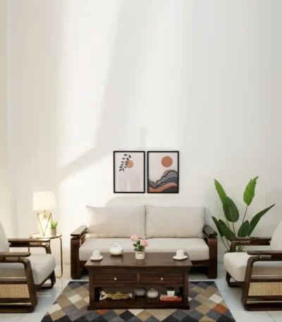 Vedic 3+1+1 Sheesham Wood Sofa Set With Cane and Brass Detailing