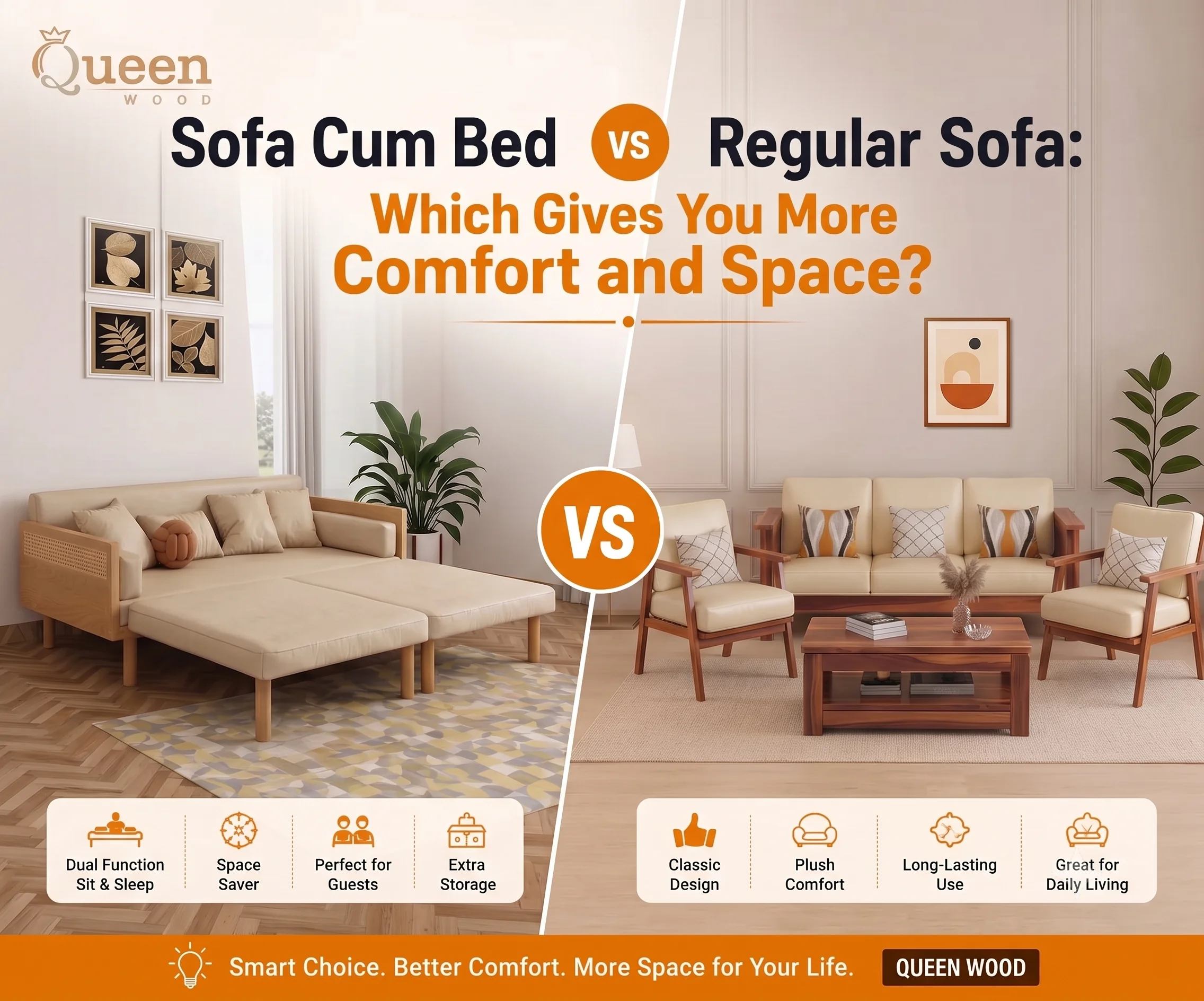 Sofa Cum Bed vs Regular Sofa Which Is Better for Comfort & Space (2026 Guide)